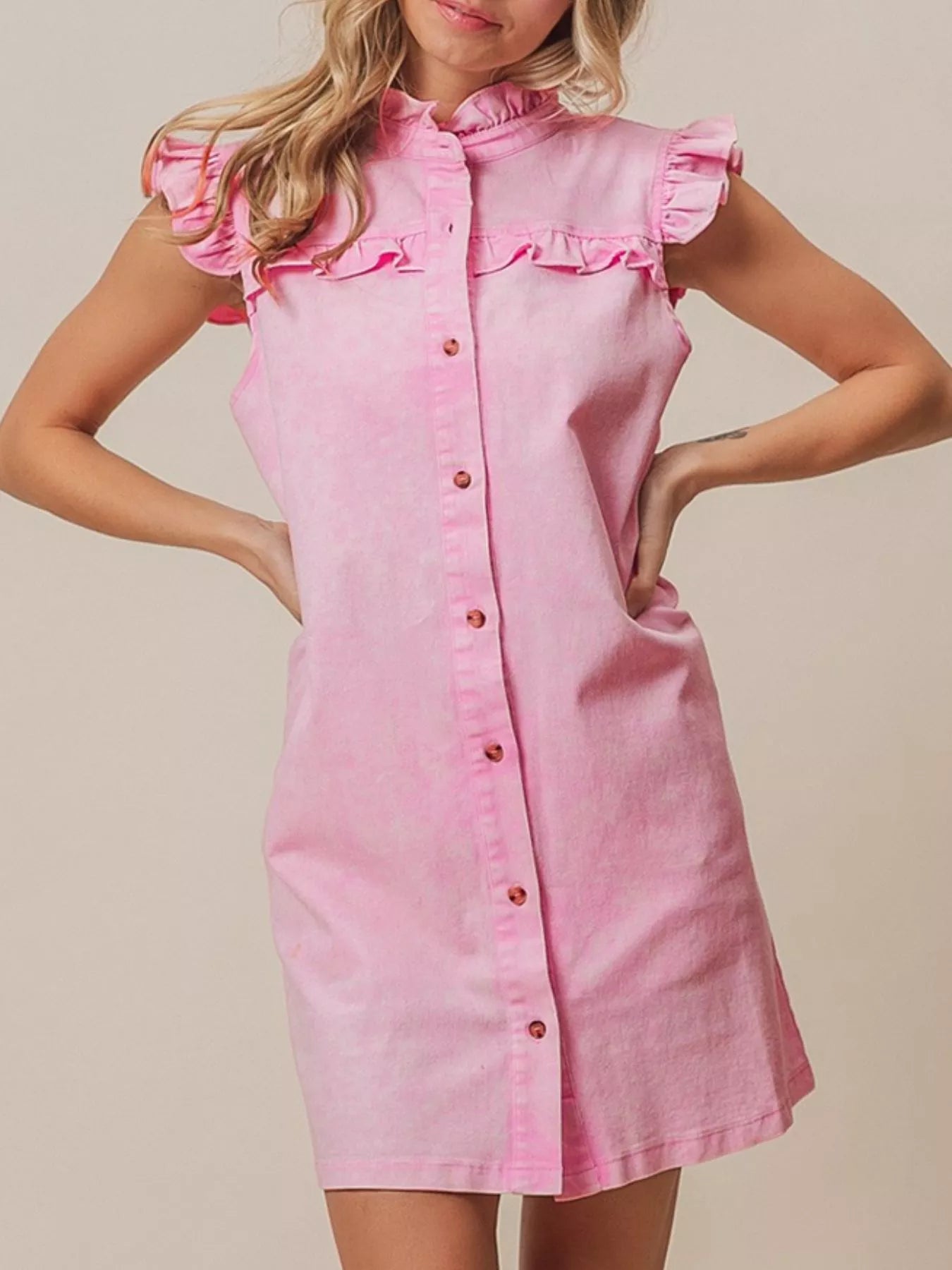Ruffled Trim Denim Dress