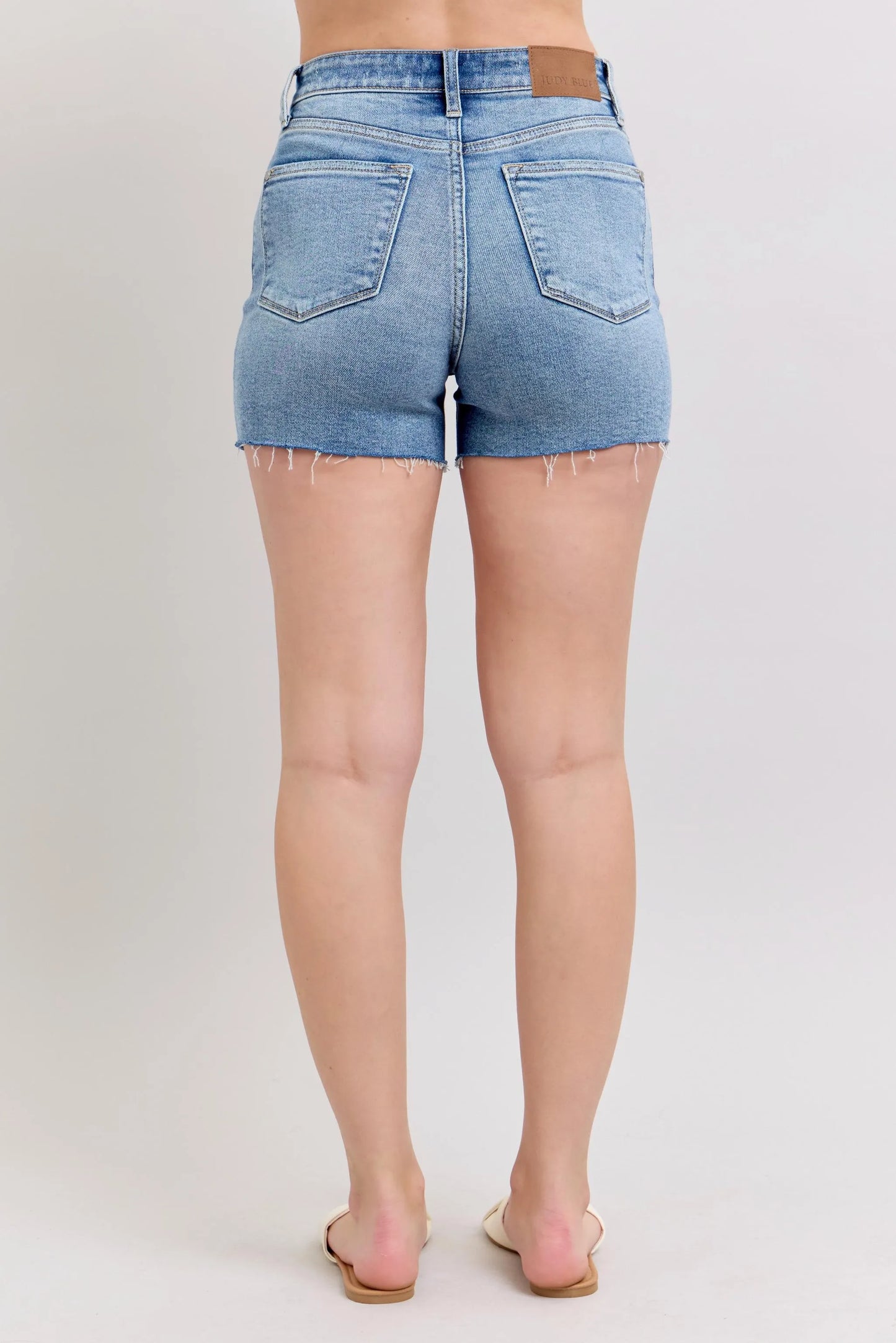 High Waist Distressed Denim Shorts with Frayed Edge