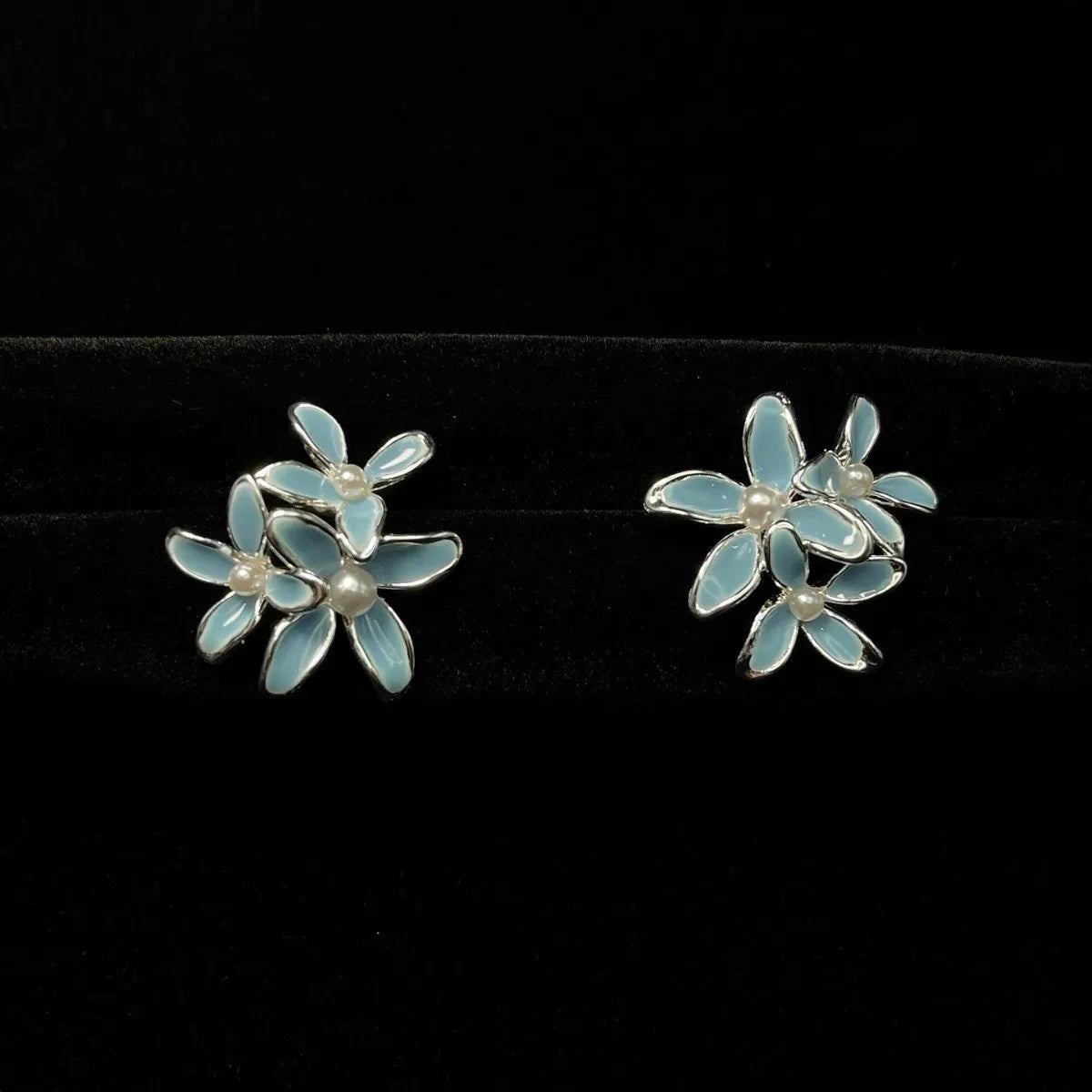 Flower Stud Earrings with Pearl Accent
