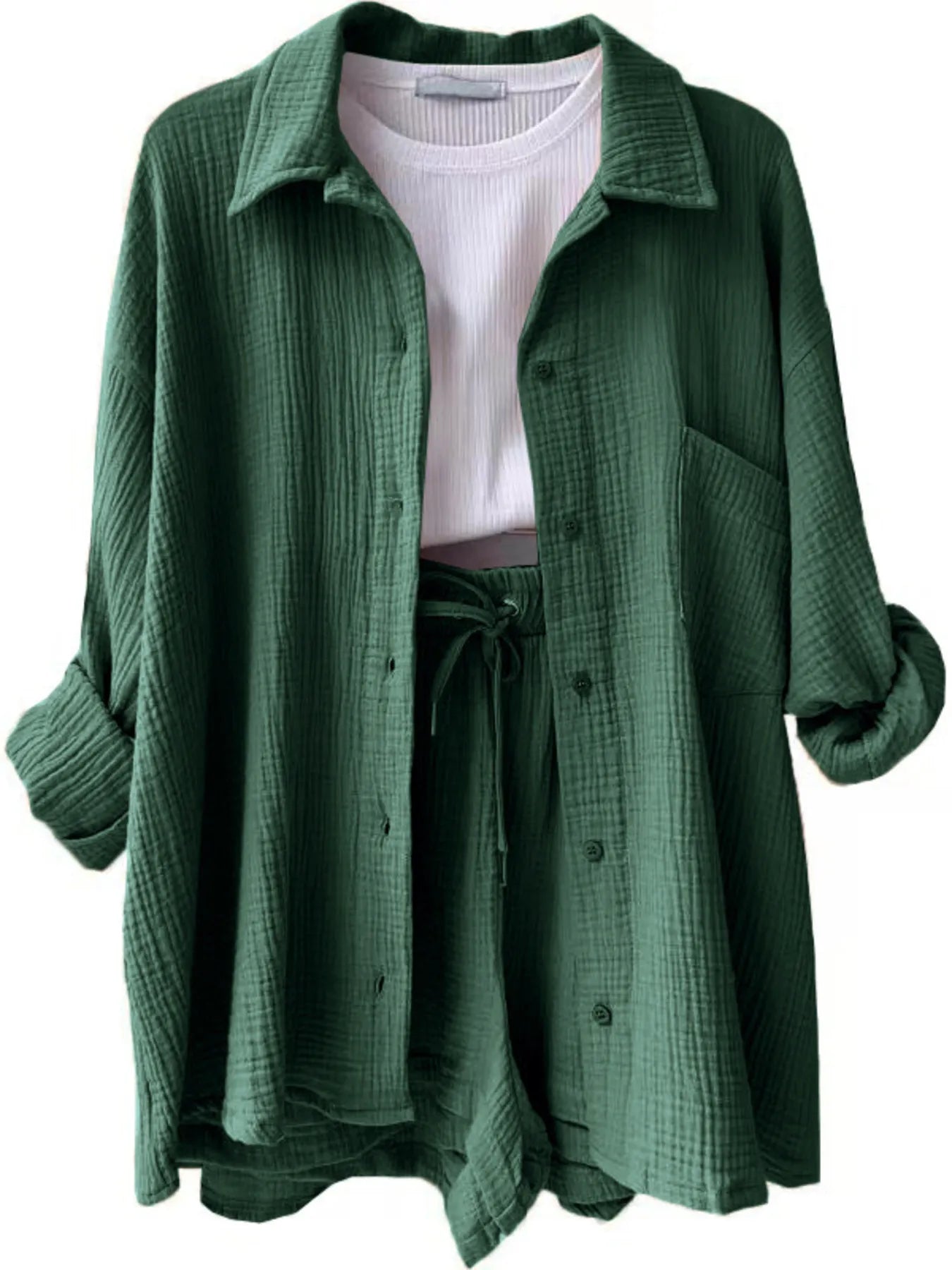 Muslin Button Up Shirt and Shorts Set