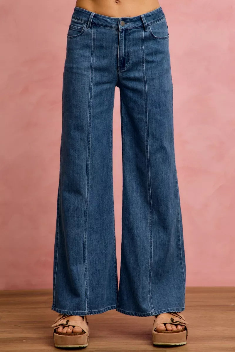 Seam Detail Mid Rise Denim Jeans