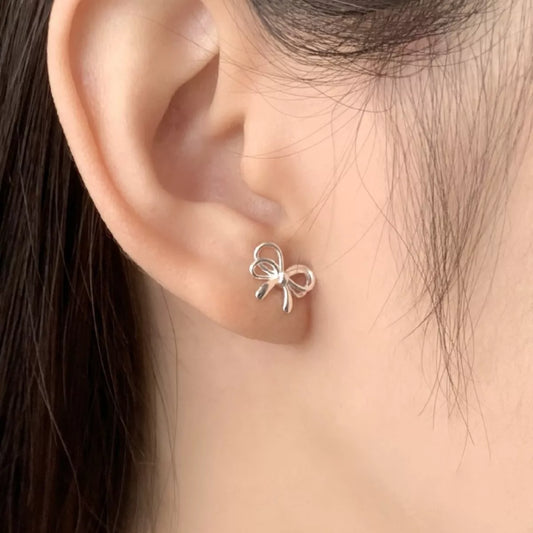 Sterling Silver Bow Earrings - Back View