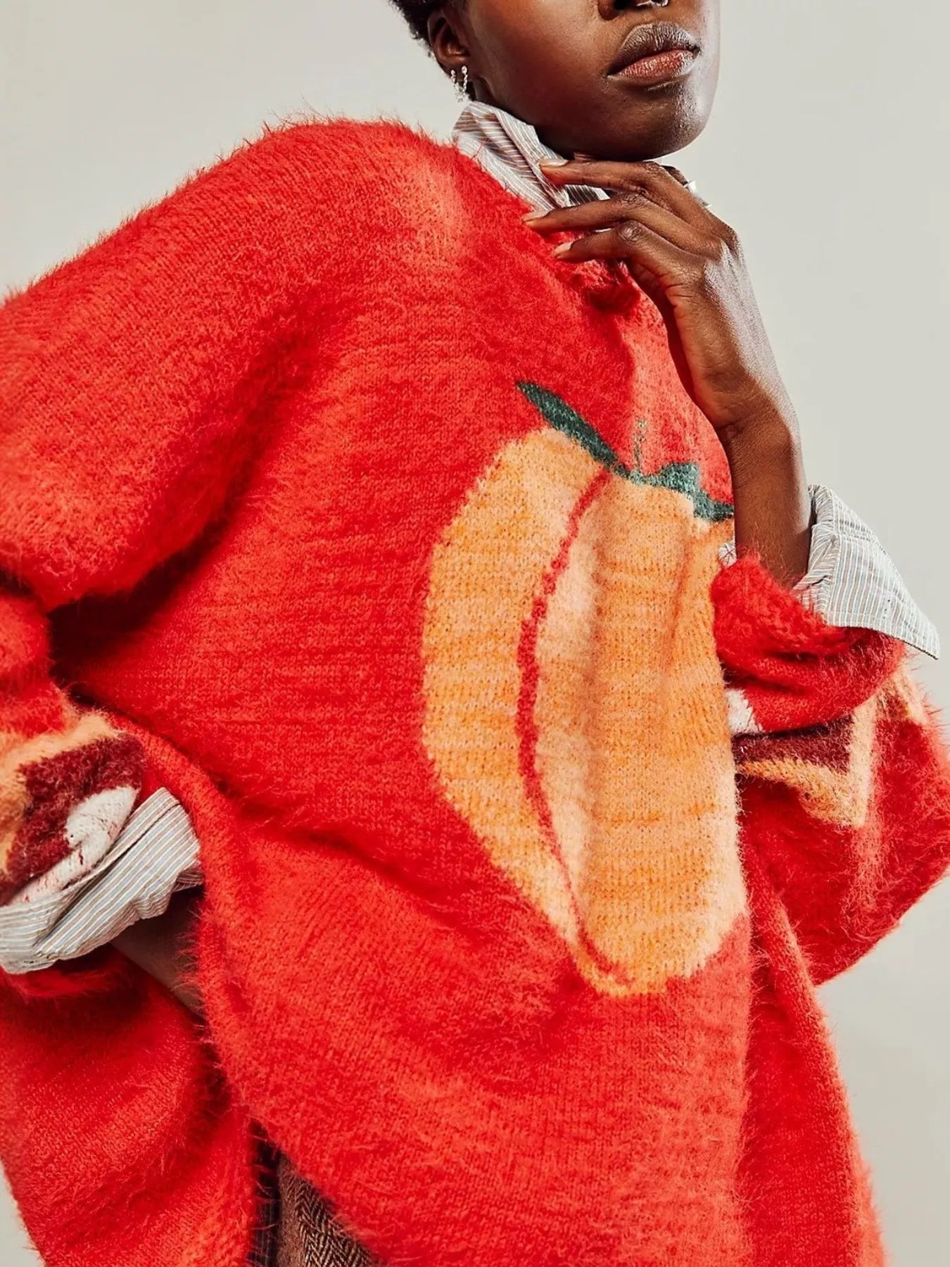 Fruit Round Neck Long Sleeve Sweater - Back View