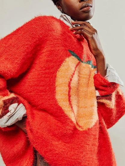 Fruit Round Neck Long Sleeve Sweater - Back View