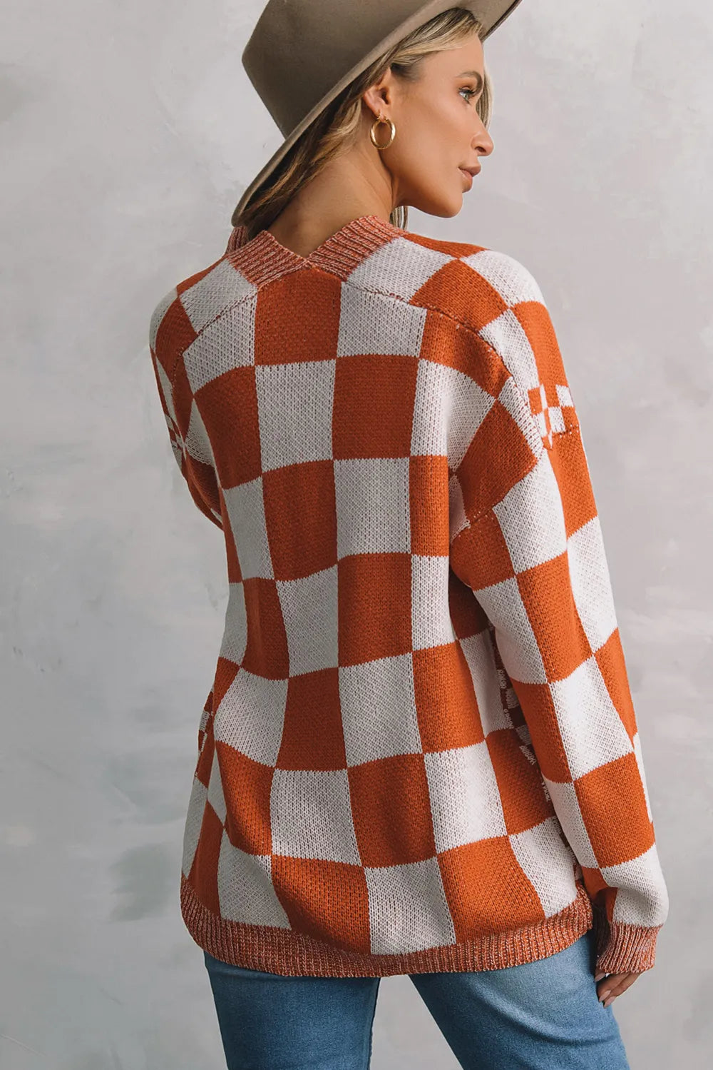 Checkered Open Front Cardigan