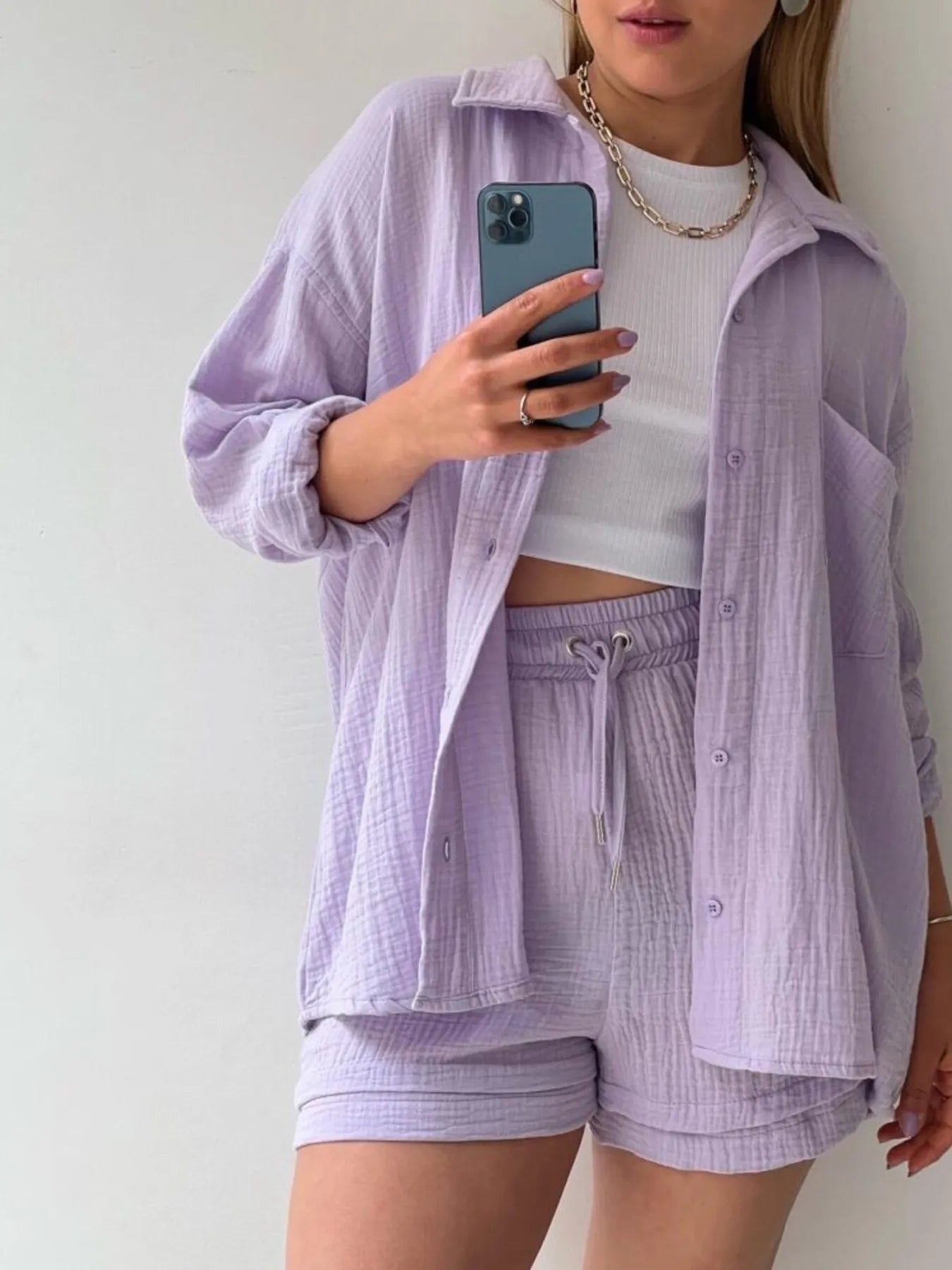 Muslin Button Up Shirt and Shorts Set