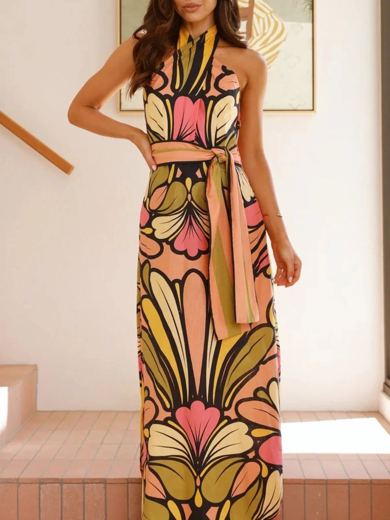 Mod Tropic Printed Halter Neck Maxi Dress
