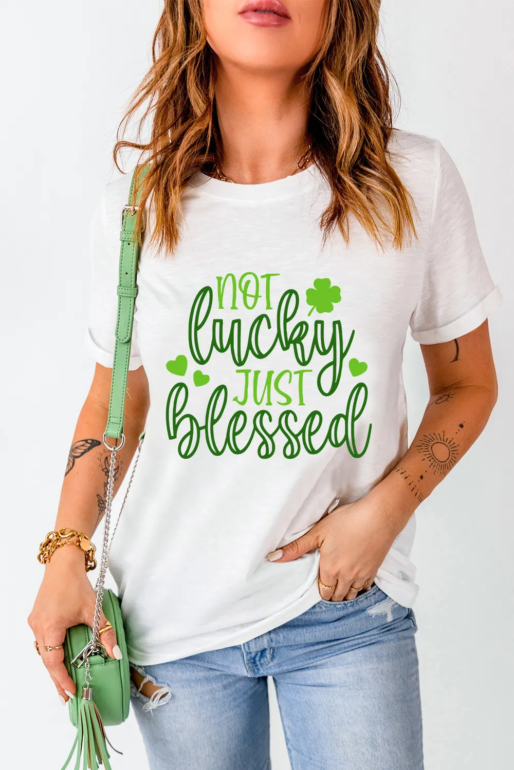 NOT LUCKY JUST BLESSED Graphic T-Shirt - Front View