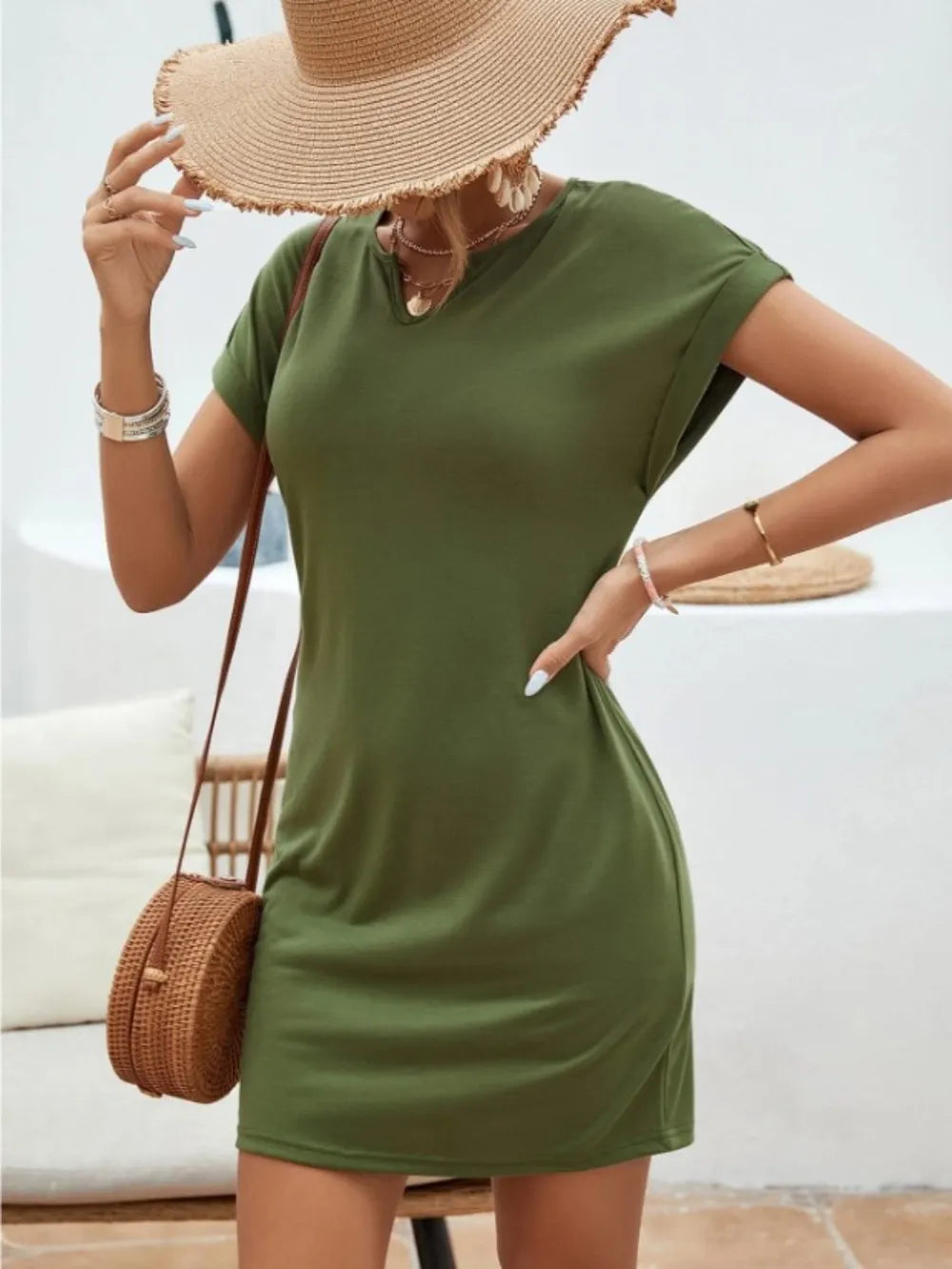 Rolled Sleeve Mini Tee Dress