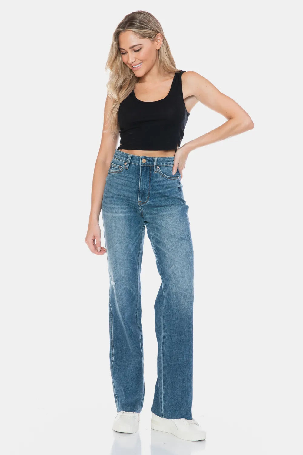 Raw Hem Straight Jeans with Tummy Control