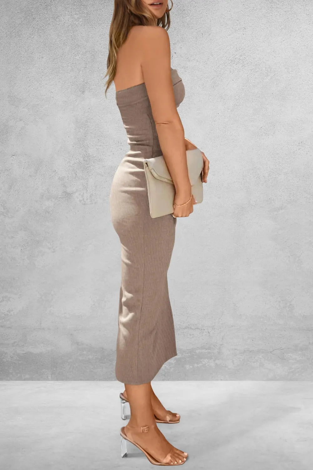 Women's Fitted Side Slit Tube Midi Dress