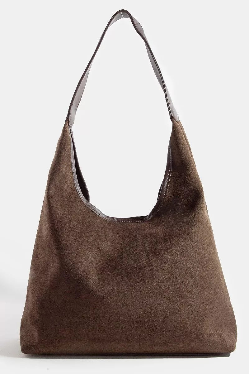 Suede Hobo Bag with Leather Trim