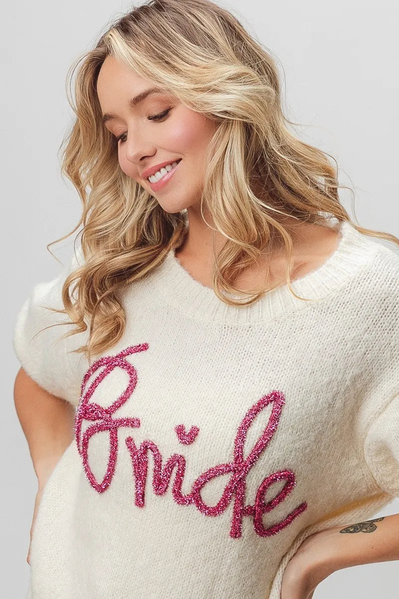 BRIDE Metallic Puff Sleeve Sweater