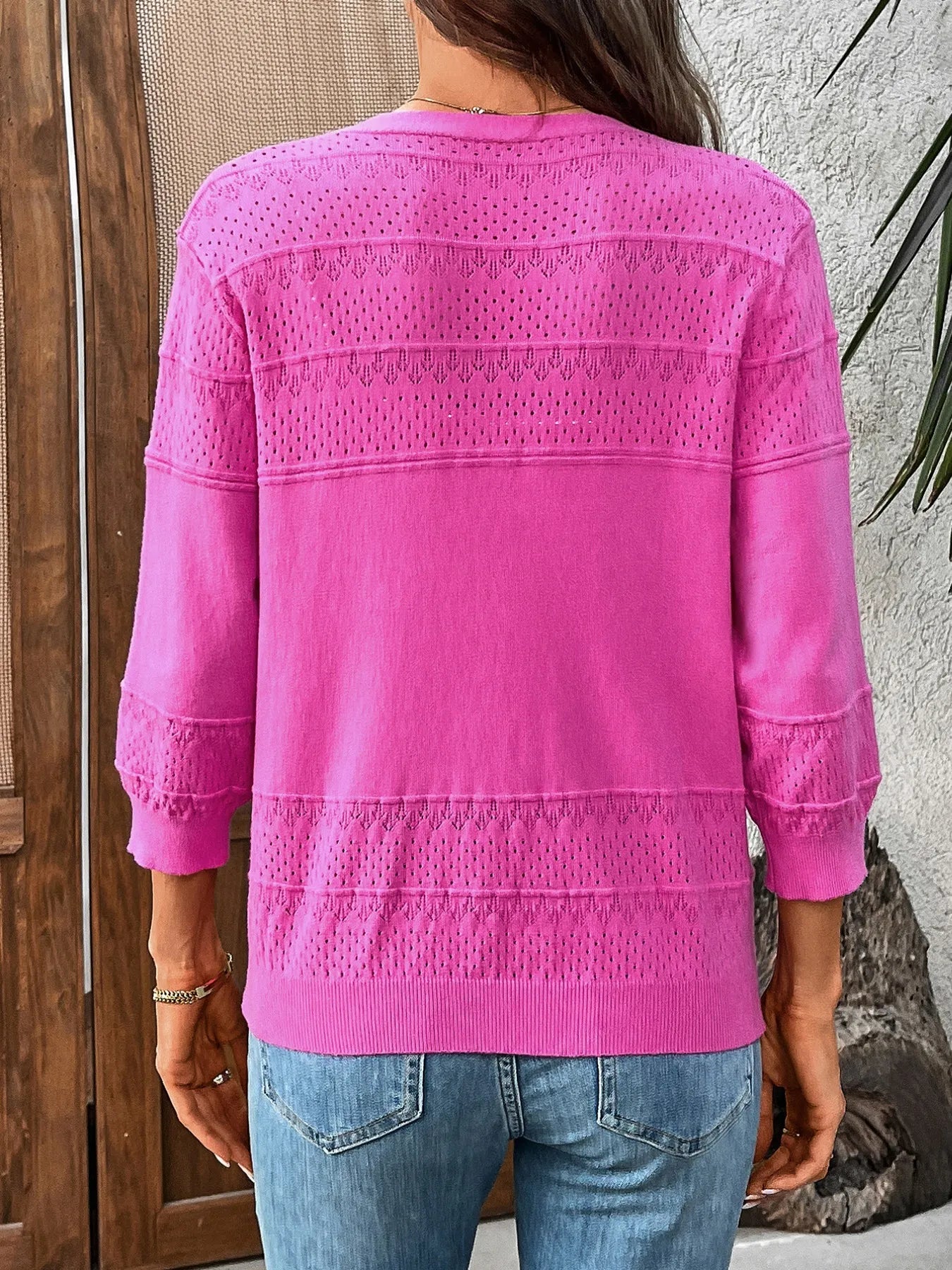 3/4 Sleeves Textured Cardigan