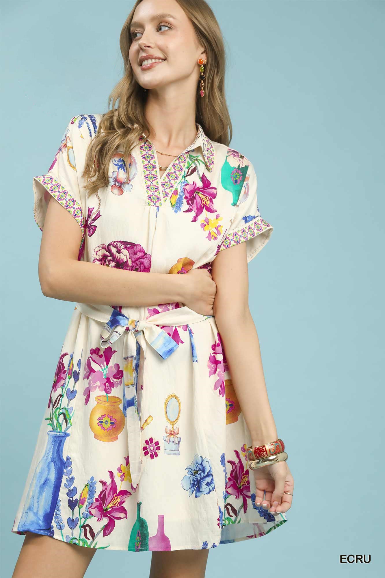 Belted Floral Print Mini Dress