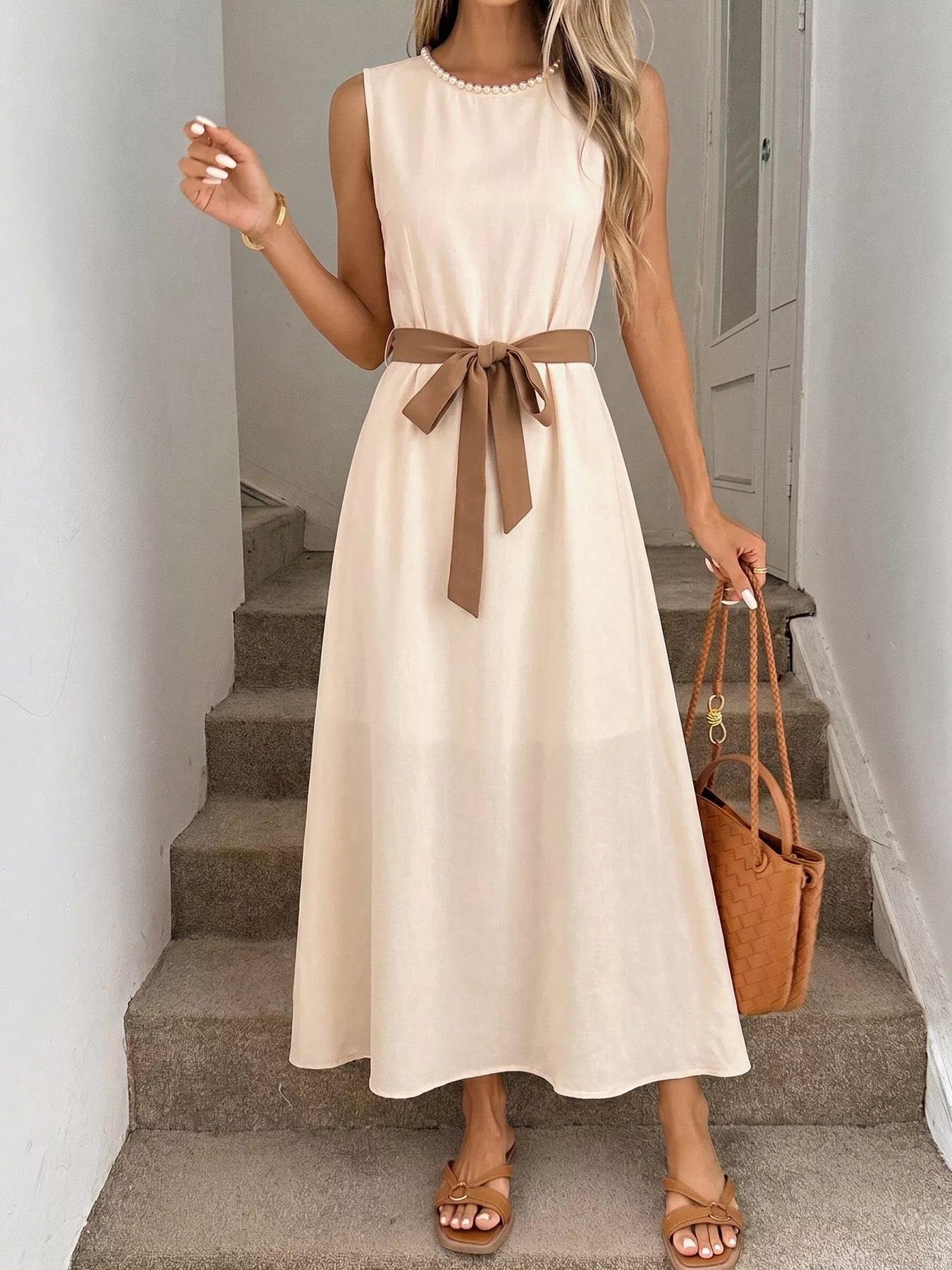 Tie Waist A-Line Midi Dress