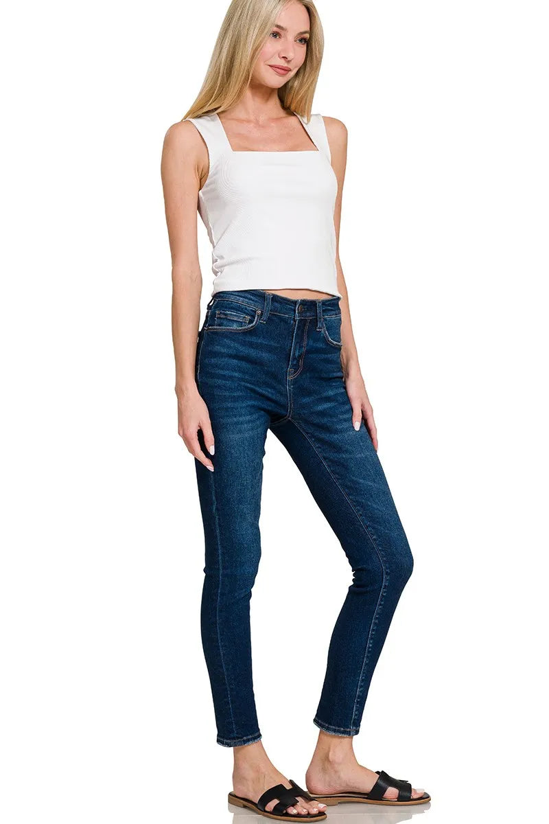 Ribbed Seamless Double Layered Square Neck Tank - White - Side View