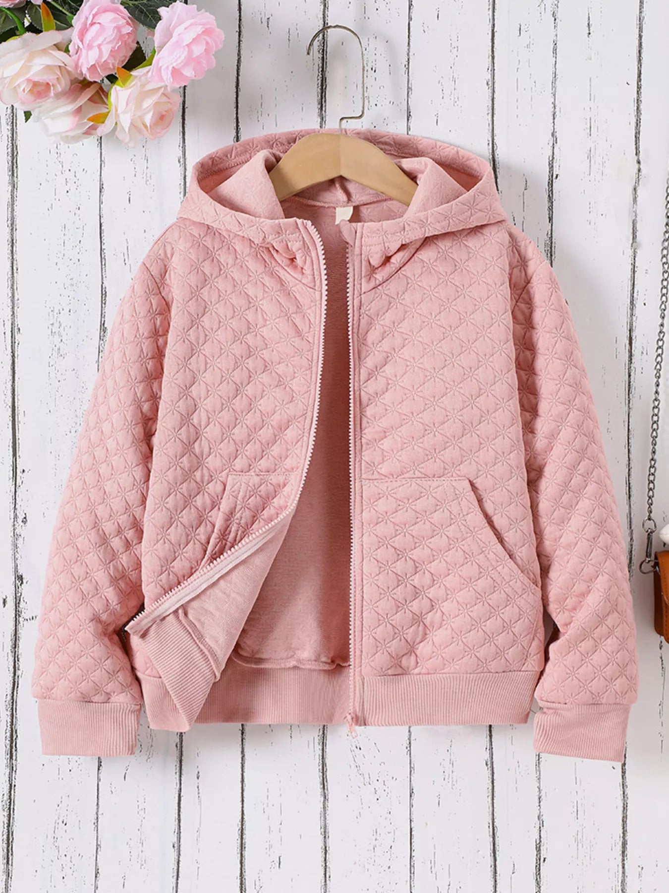 Girl's Quilted Zip-Up Hooded Jacket
