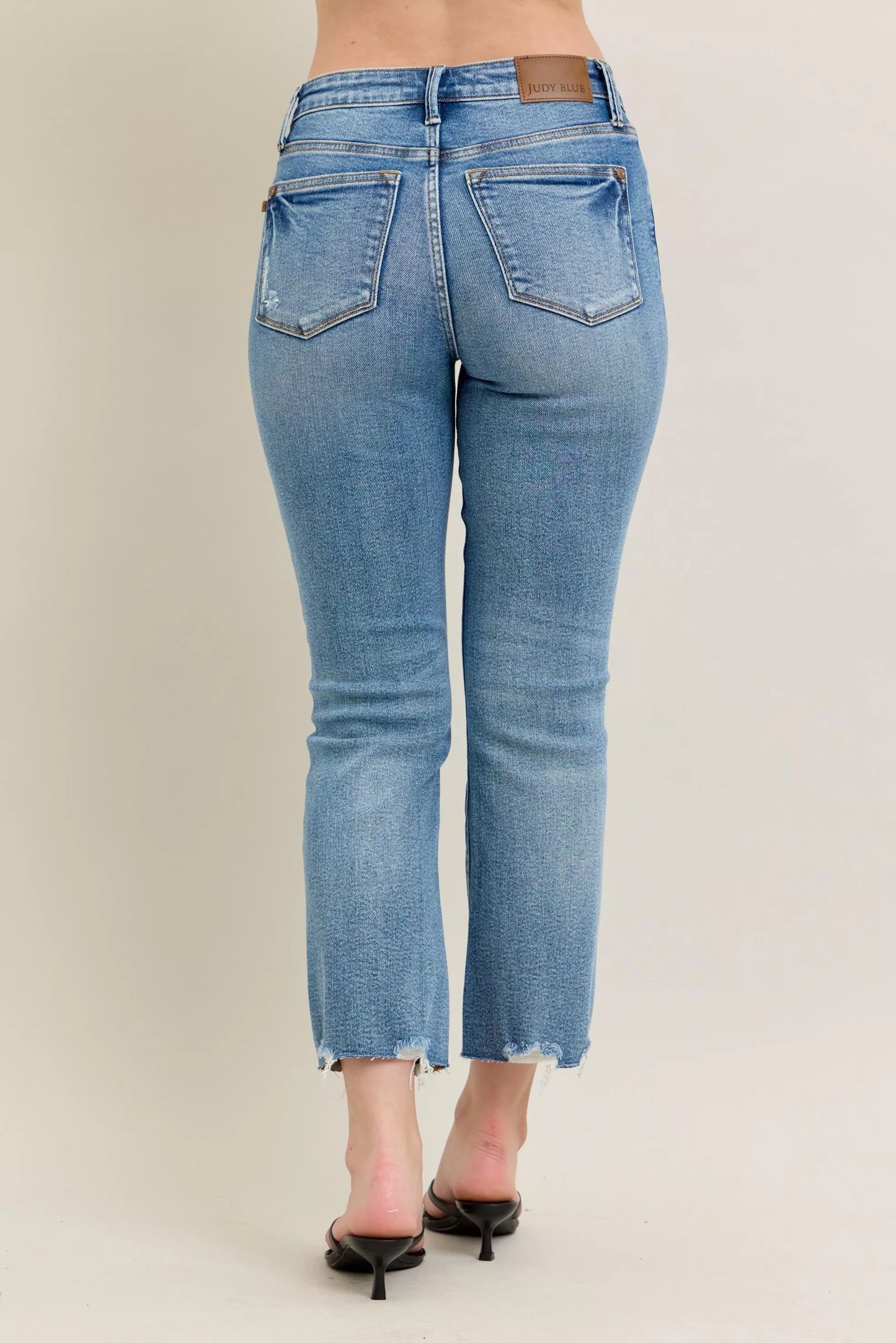 Vintage Wash Destroy Hem Kick Flare Jeans