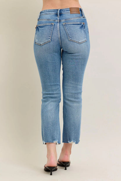 Judy Blue Mr Vintage Wash Destroy Hem Kick Flare Jeans - Detail View 5