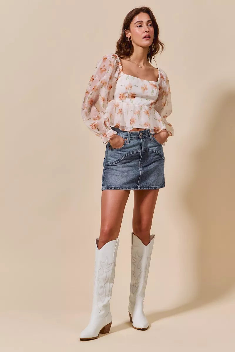 Washed Denim Mini Skirt with Pockets