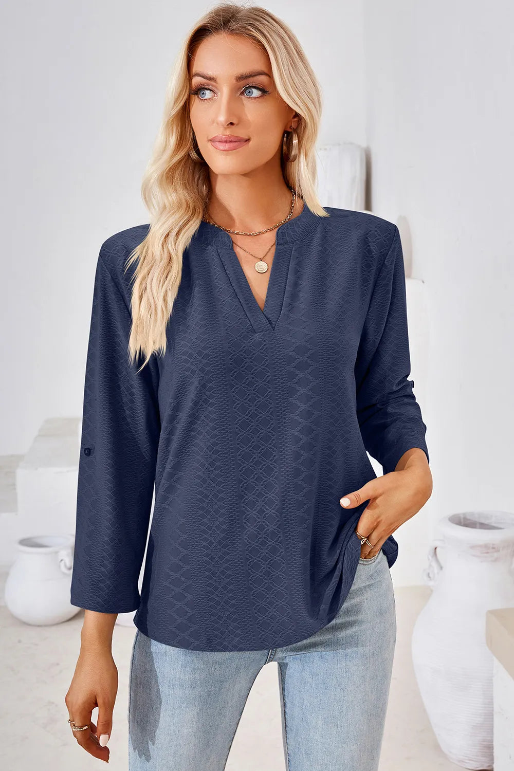 Textured V-neck Blouse