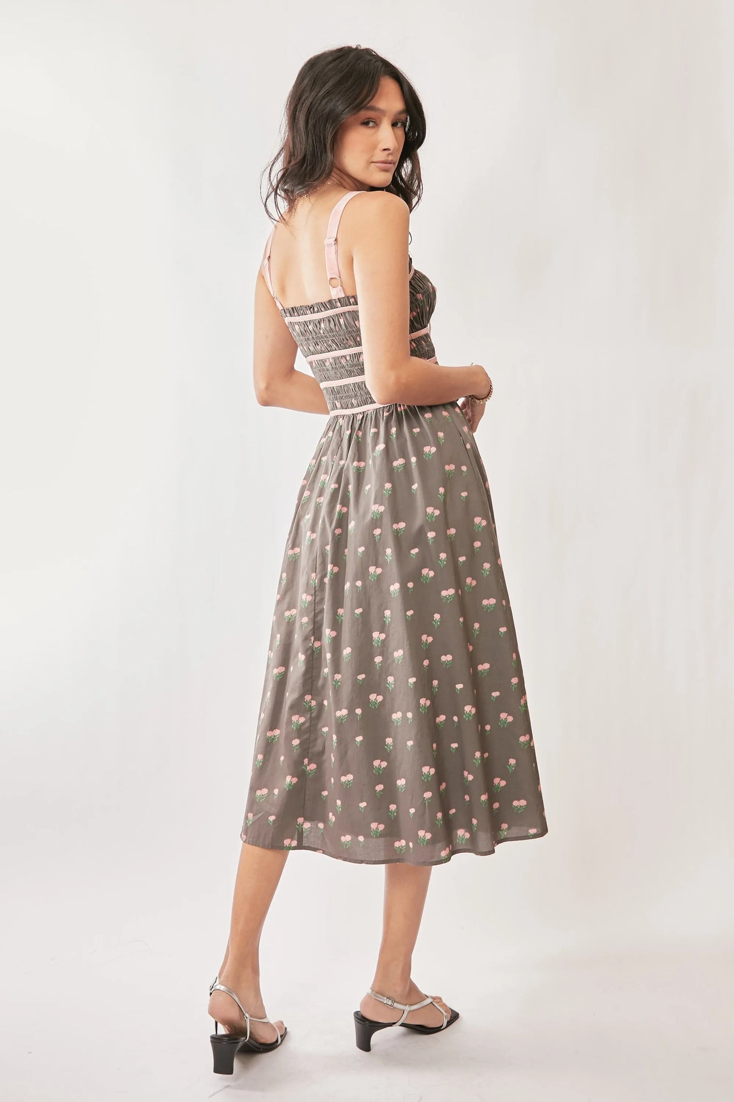 Women's Floral Print Smocked Midi Dress