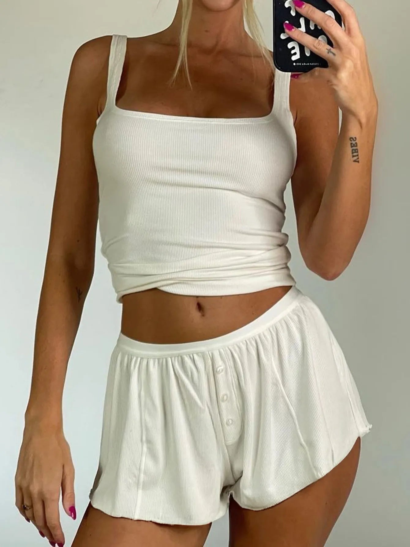 Square Neck Tank and Shorts Sleep Set