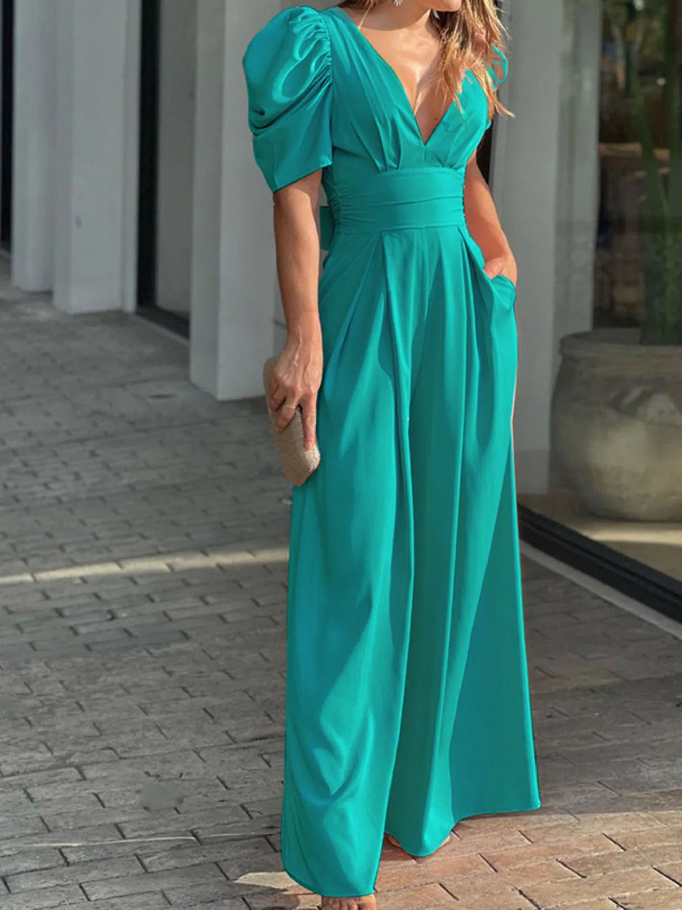 Women's Open Back Puff Sleeve Jumpsuit