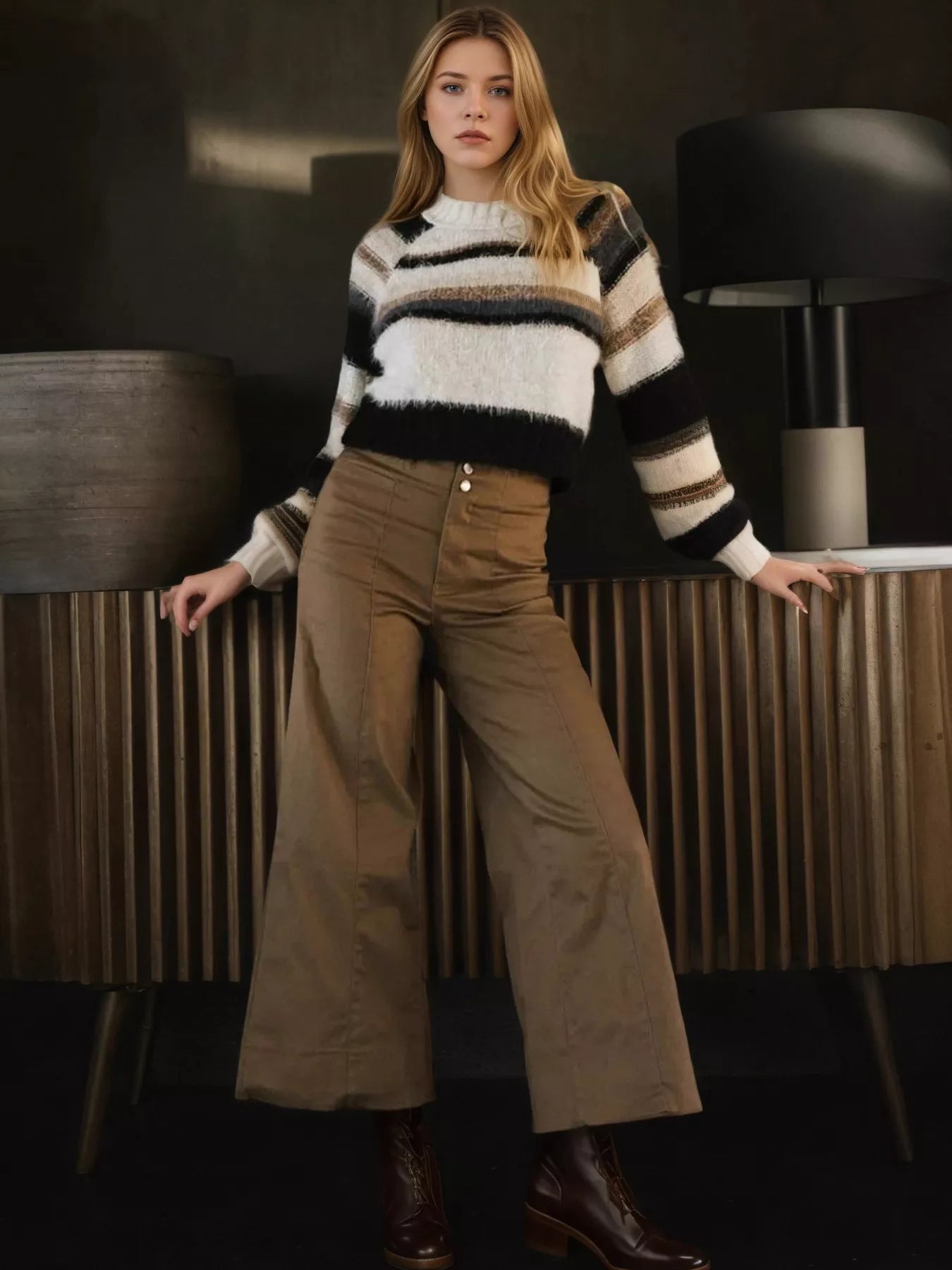 High-Waisted Wide Leg Cropped Pants
