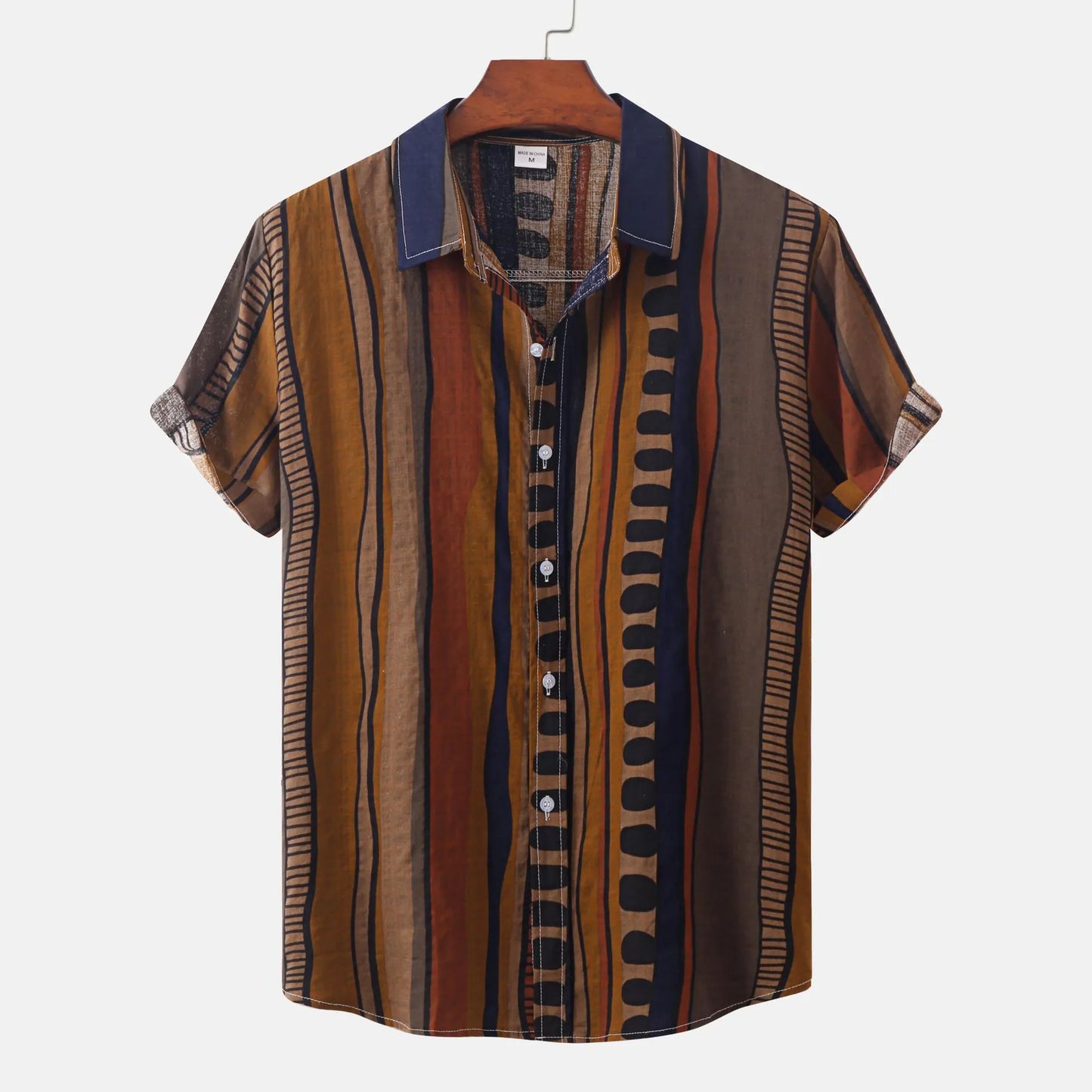 Men's Striped Short Sleeve Button-Up Shirt