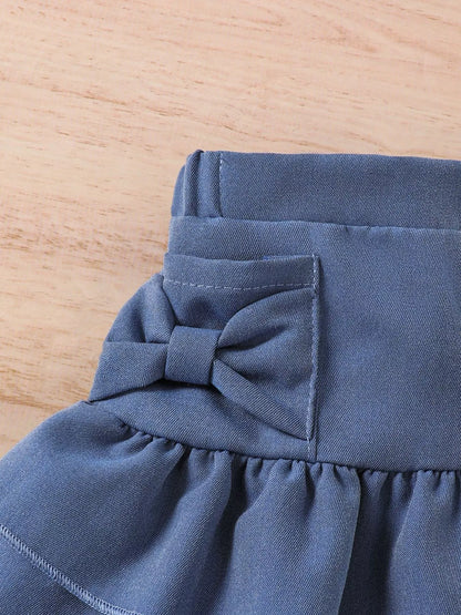 Cold-Shoulder Top and Ruffled Denim Skirt Set - Detail View 4