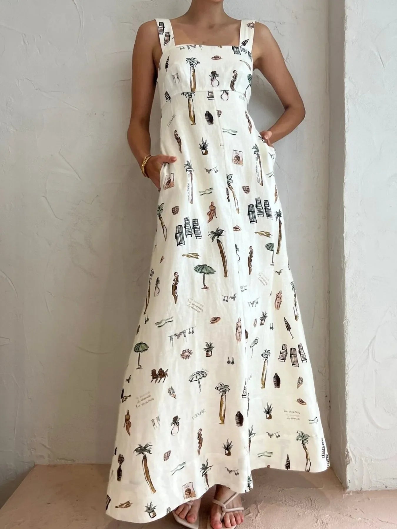 Riviera Reverie Maxi Dress with Pockets