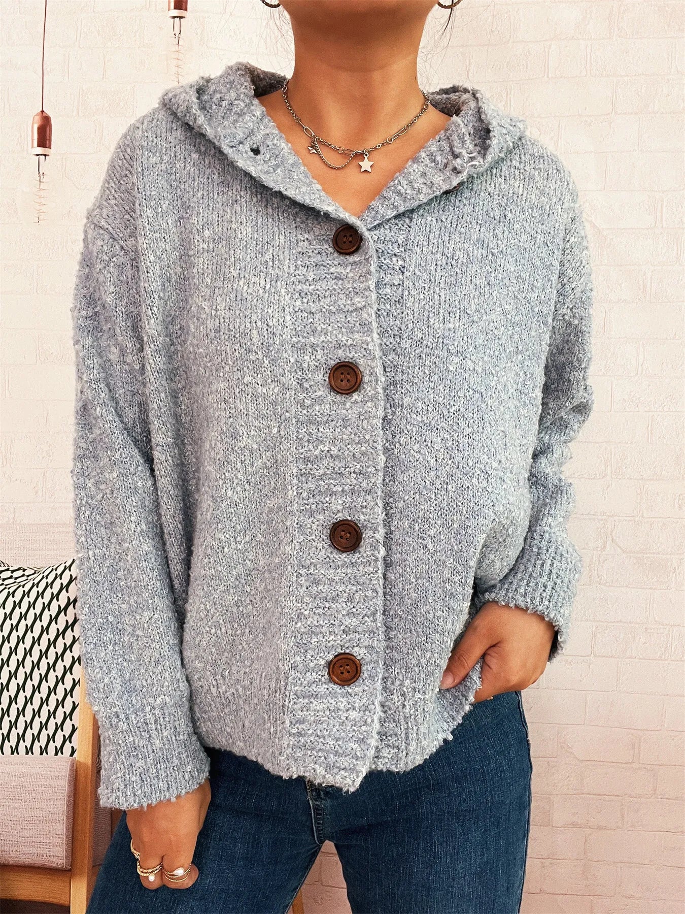 Chunky Buttoned Hooded Cardigan