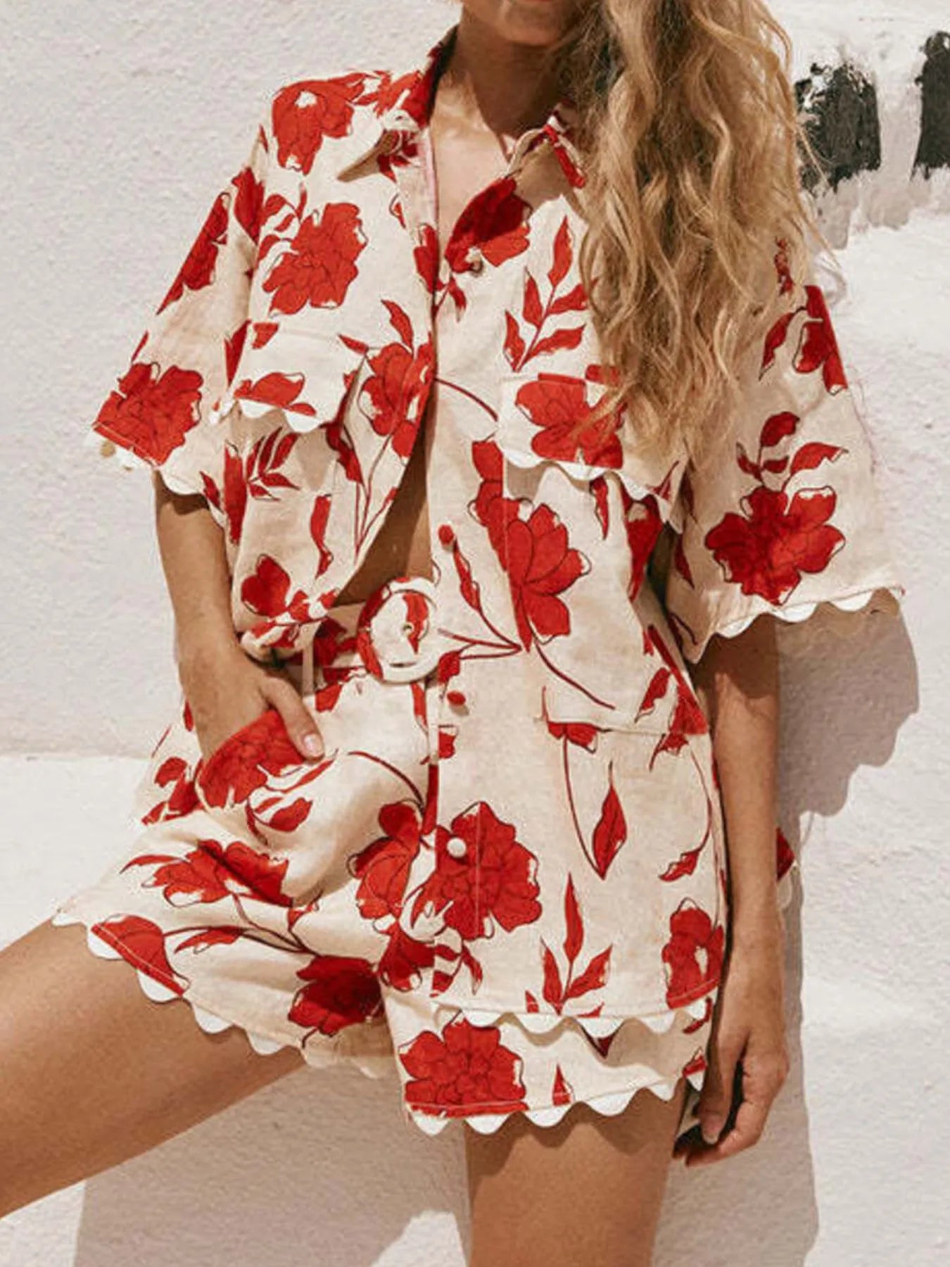 Rosy Print Top and Shorts Set