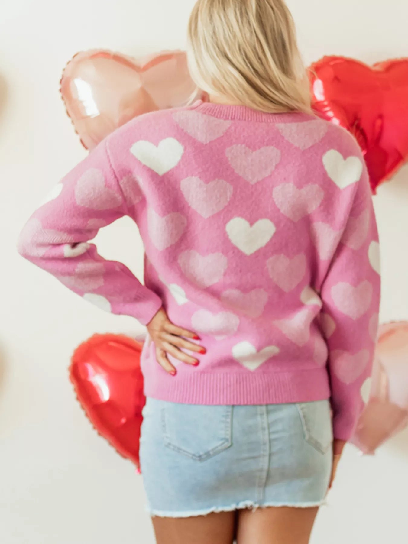 Pearled Heart Print Sweater - Detail View 6