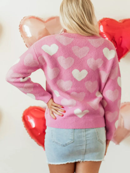 Pearled Heart Print Sweater - Detail View 6