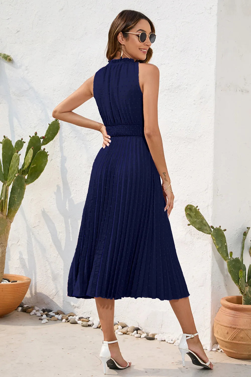 Swiss Dot Sleeveless Midi Dress