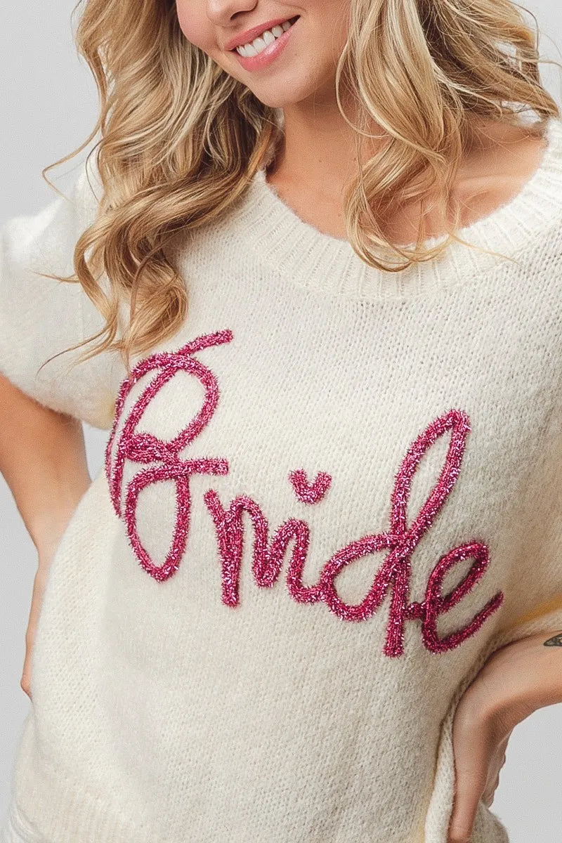 BRIDE Metallic Puff Sleeve Sweater