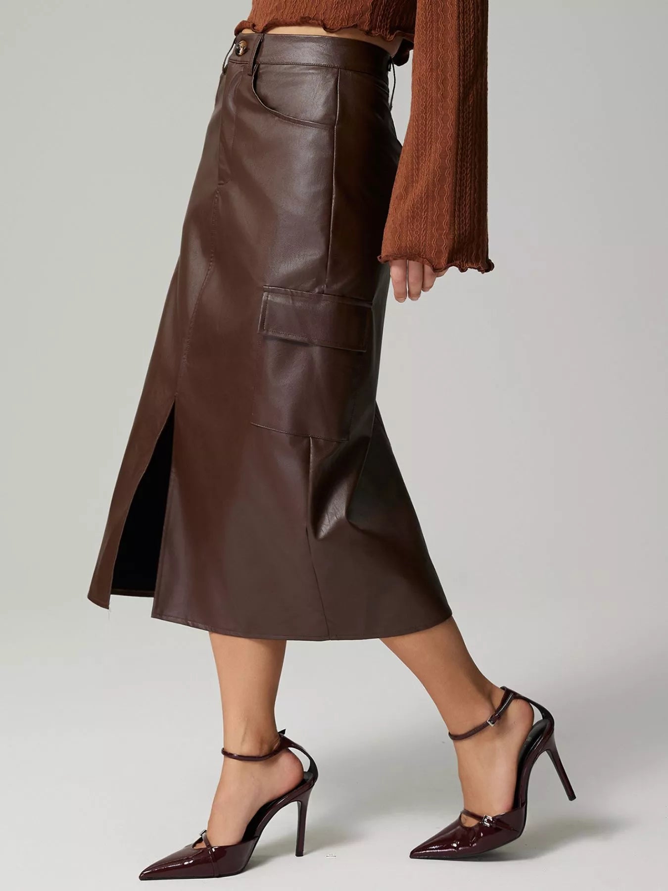 Vegan Leather Cargo Skirt