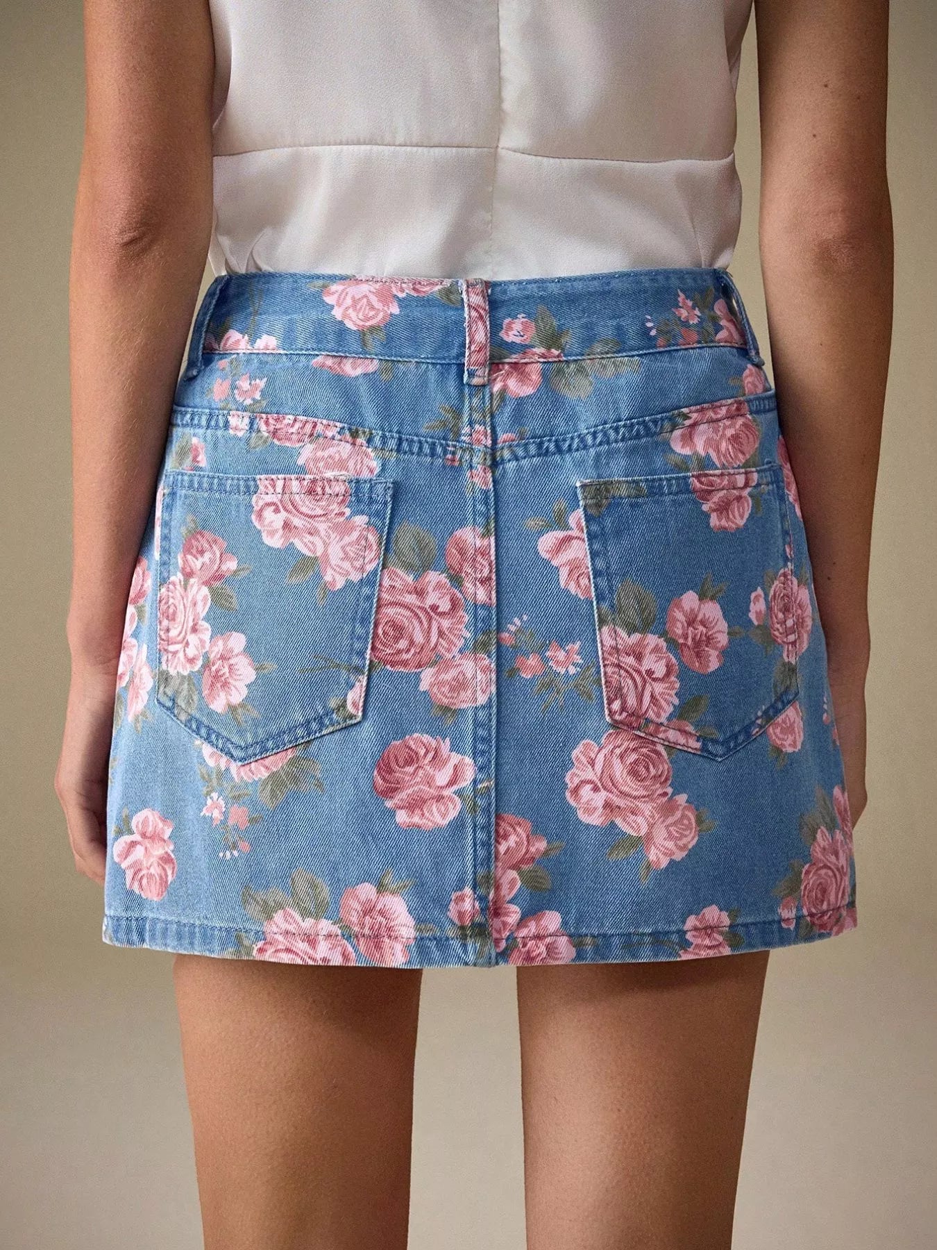 Floral Print Denim Mini Skirt