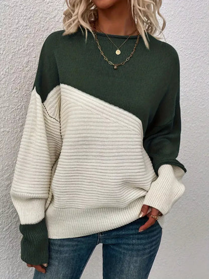 Color Block Ribbed Knit Sweater - Detail View 5