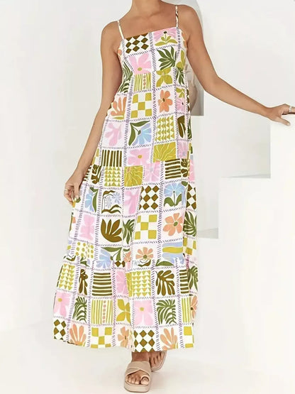 Patchwork Print Cutout Maxi Dress - Front View