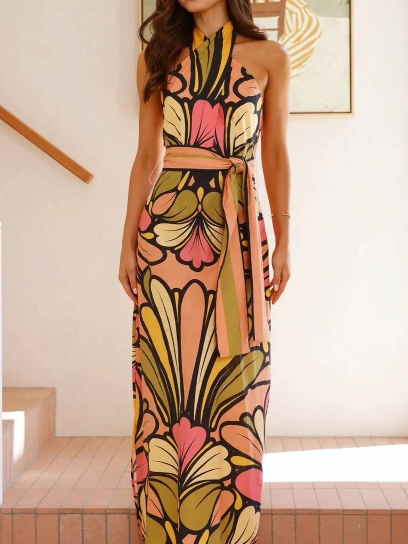 Mod Tropic Printed Halter Neck Maxi Dress