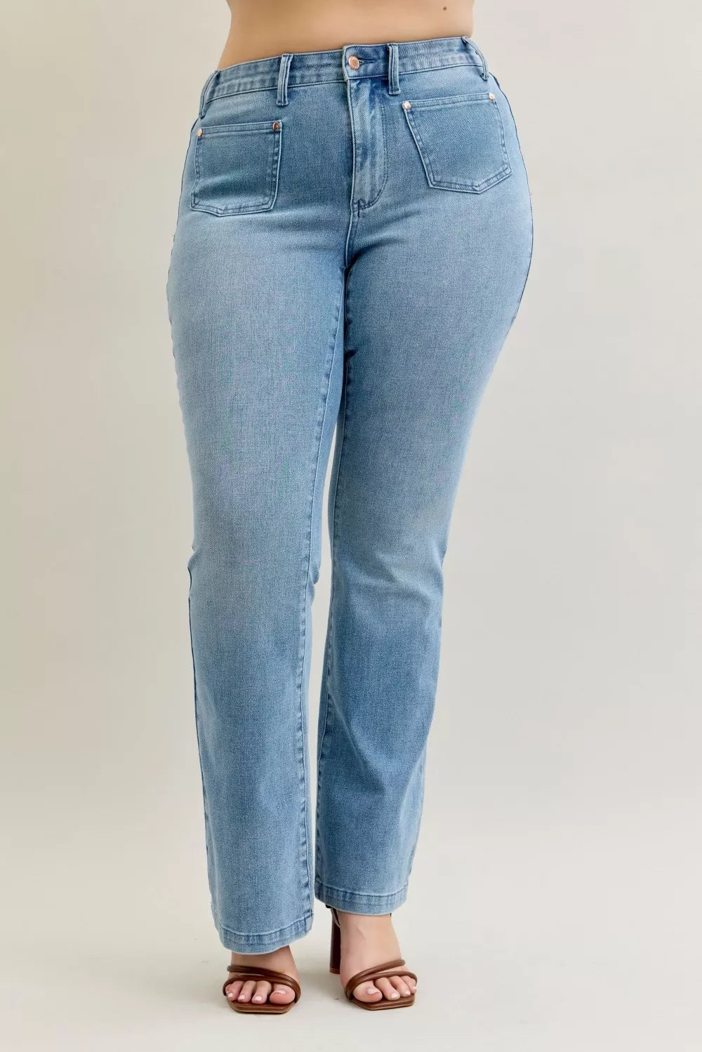 Mid-Rise Bootcut Jeans with Contrast Wash