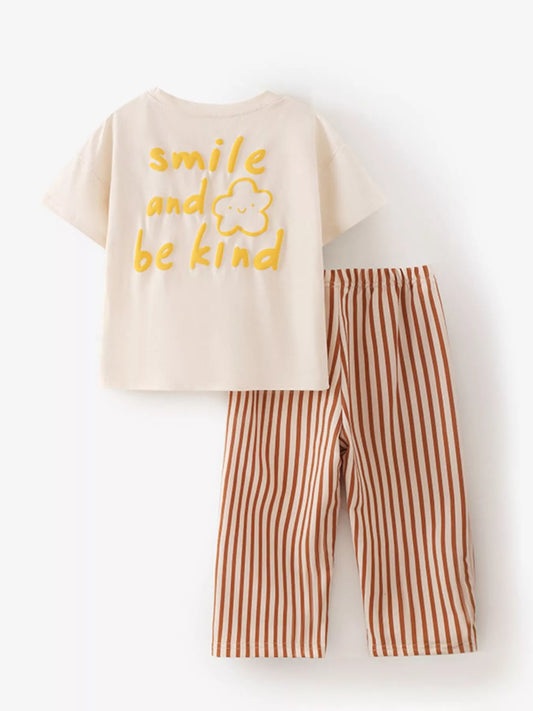 Smile and be Kind Graphic Tee & Striped Pants Set - Back View