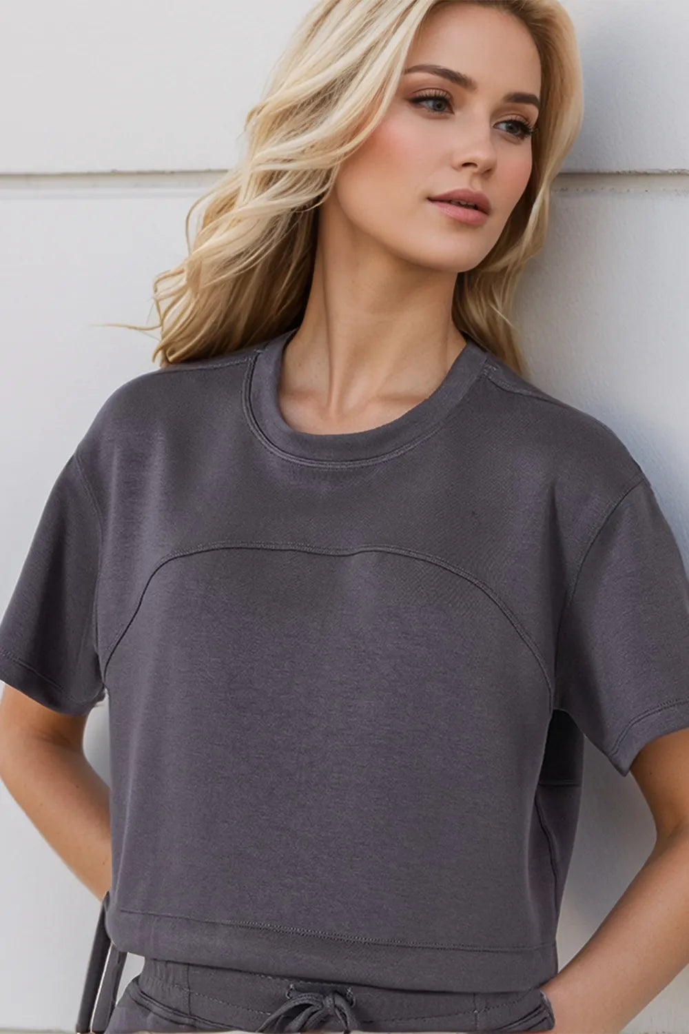 Drawstring Hem Crop Athleisure Top