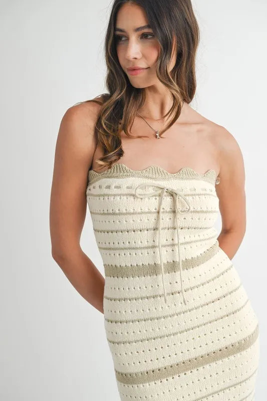 Striped Crochet Knit Midi Dress