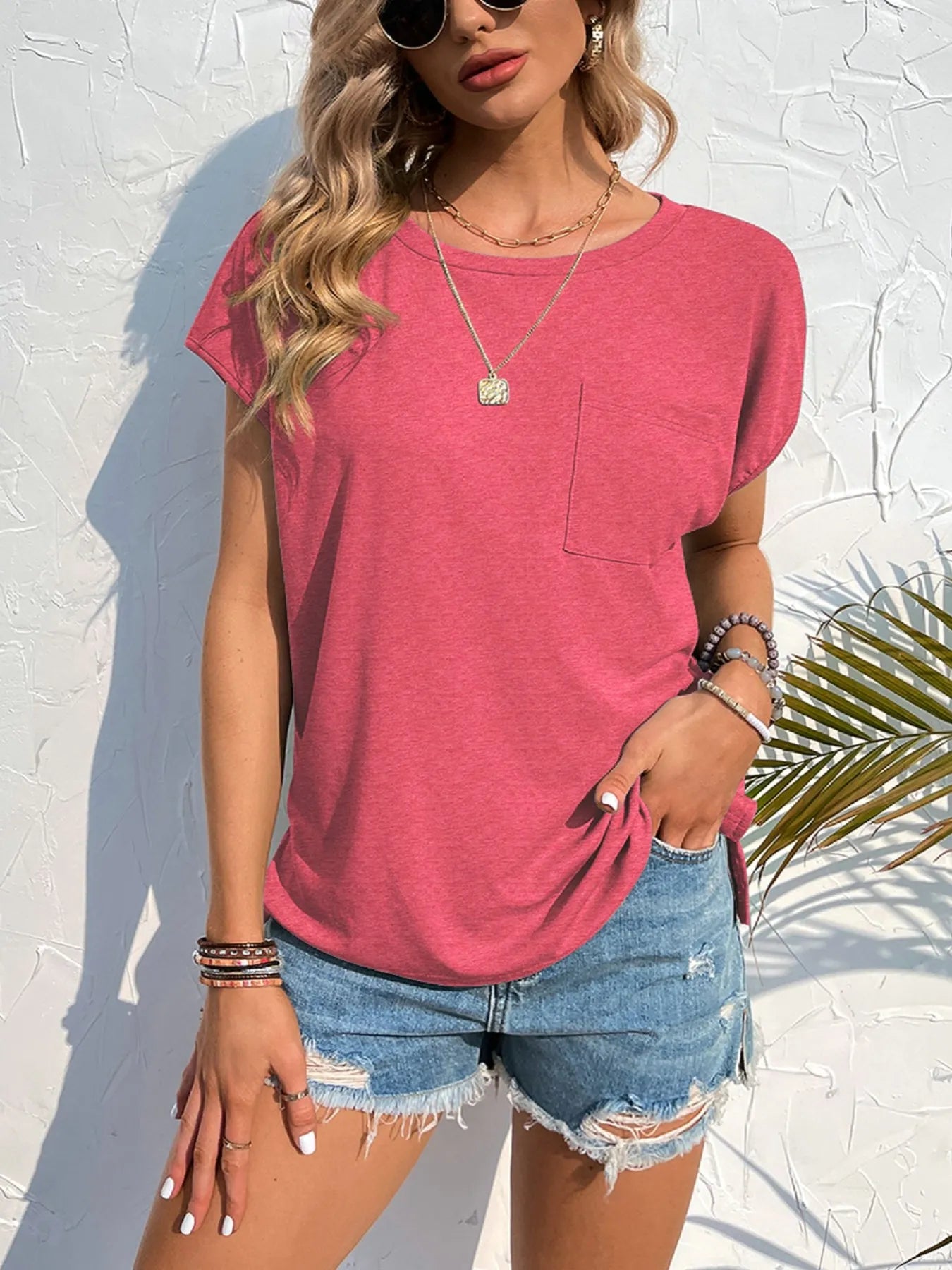 Women's Side Slit Round Neck T-Shirt