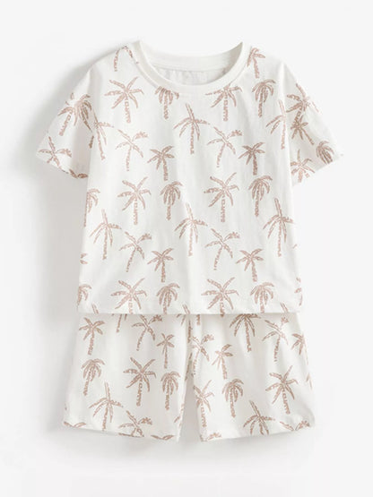 Tropical Palm Print Tee and Shorts Set - Back View